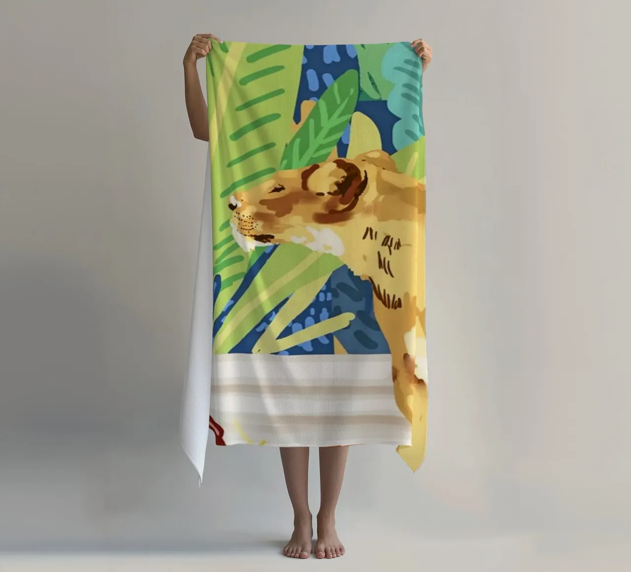 Jungleontbijt met leeuwen strandhanddoek van 83oranges