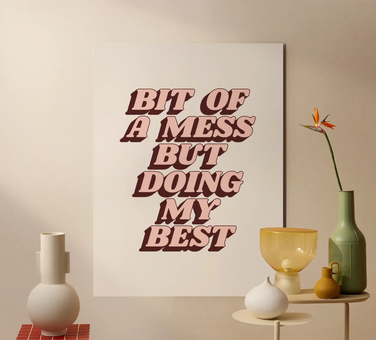 Ein bisschen chaotisch, aber ich gebe mein Bestes Humorvolle Typografie Druck Alu-Dibond von THE MOTIVATED TYPE