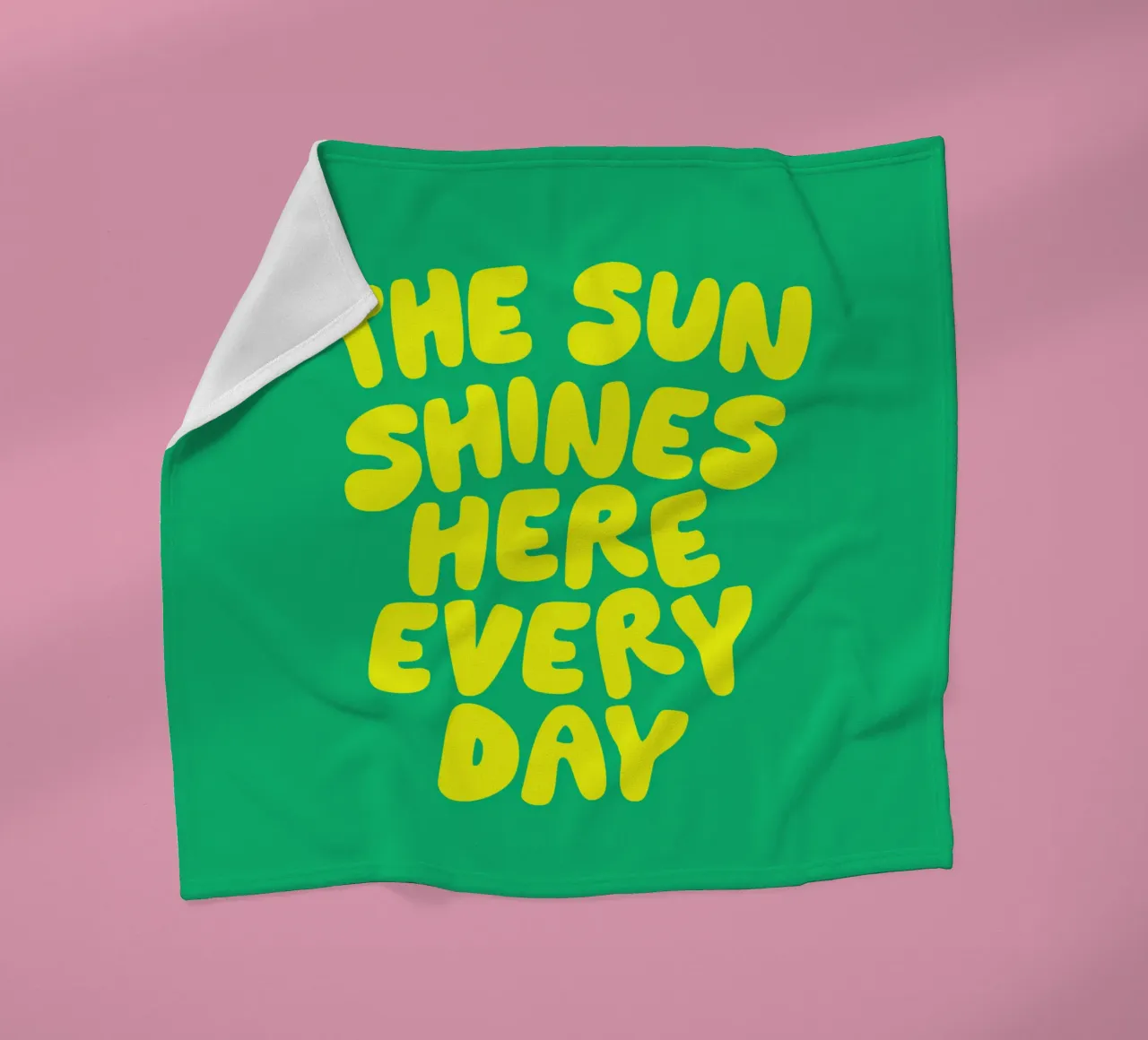 The Sun Shines Here Every Day Typography Print Green Yellow fleece blanket by THE MOTIVATED TYPE