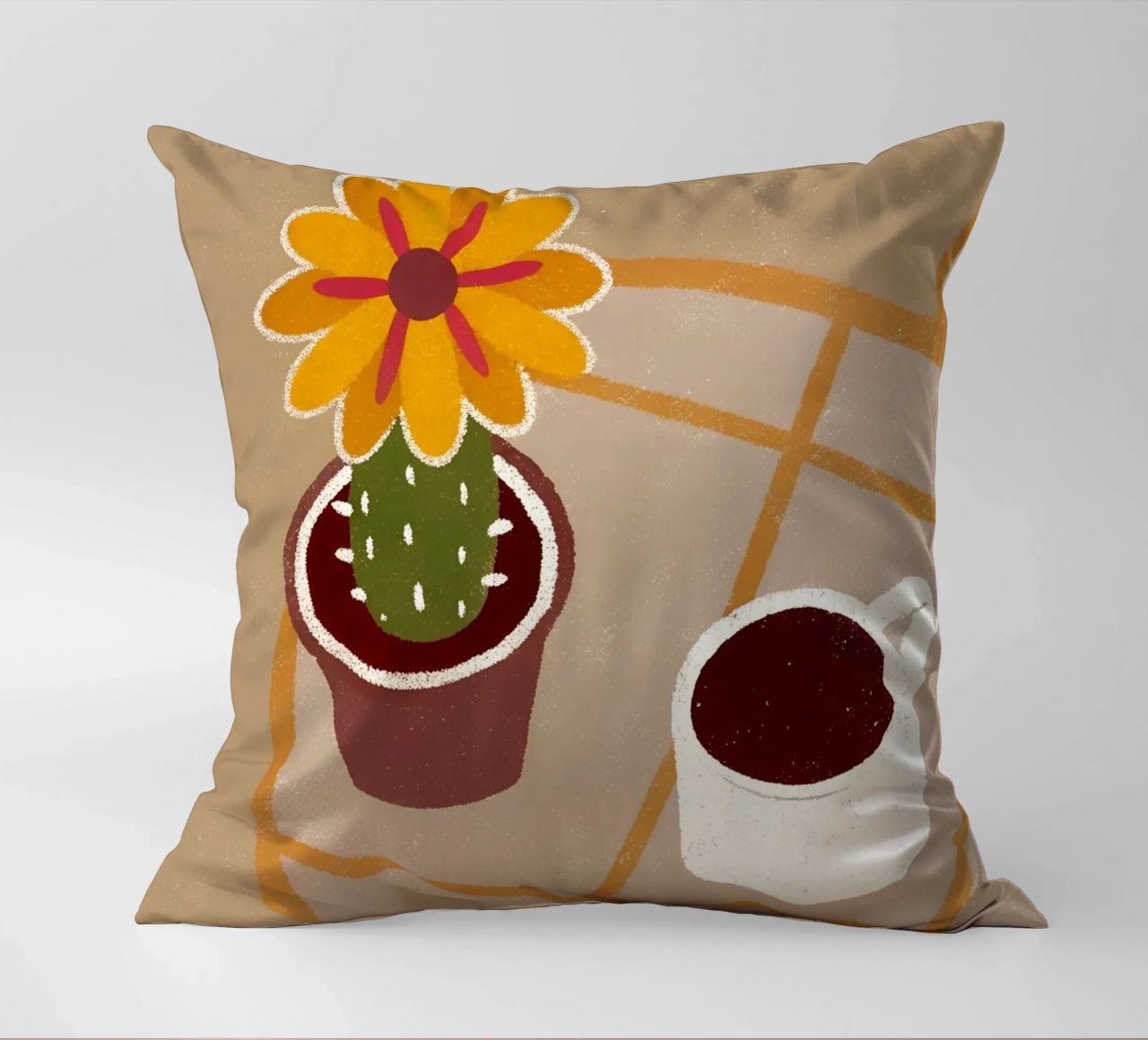 Cactus e caffè Retro Pop cuscino da THE LATEST SHOP