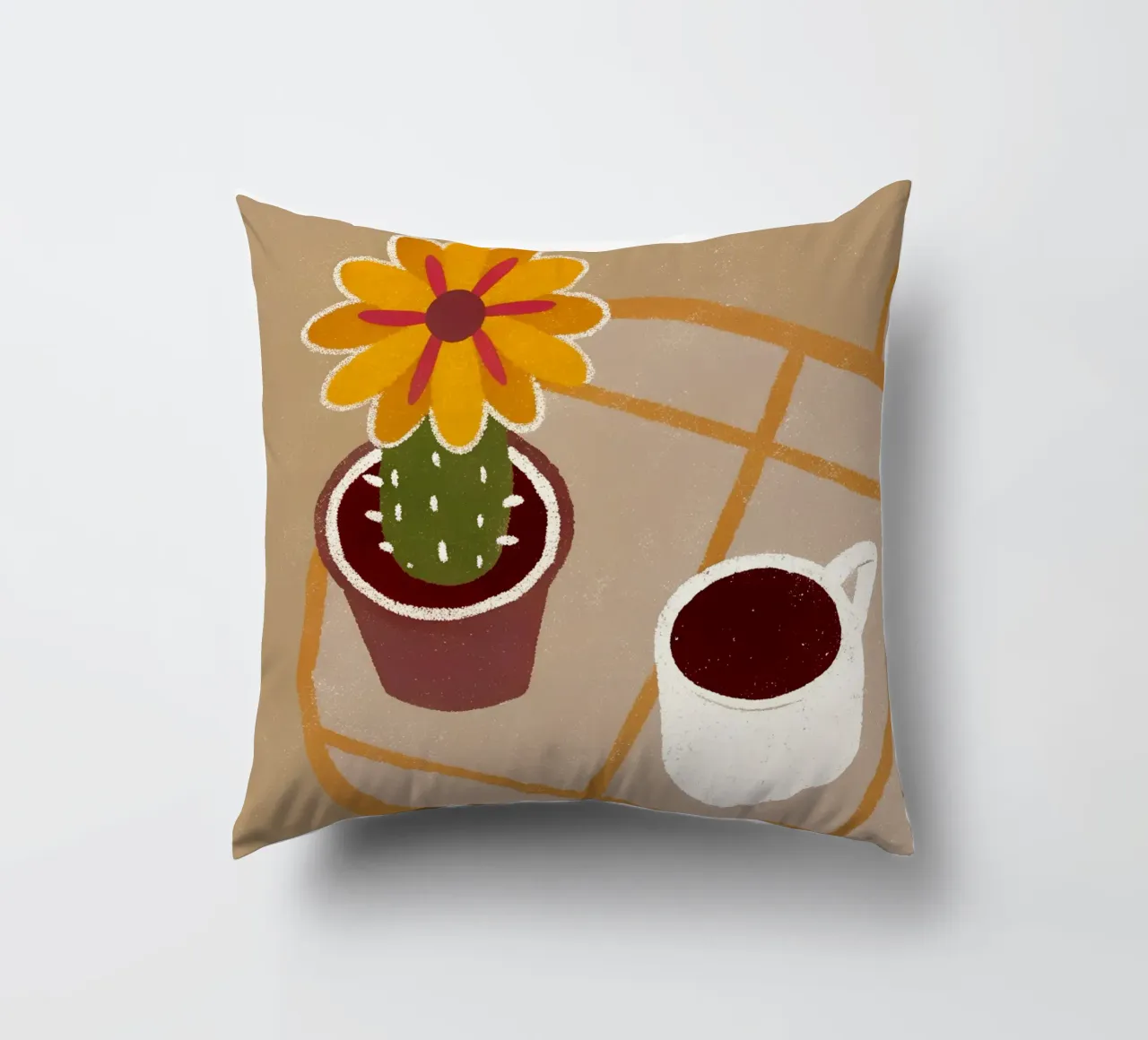 Cactus e caffè Retro Pop cuscino da THE LATEST SHOP