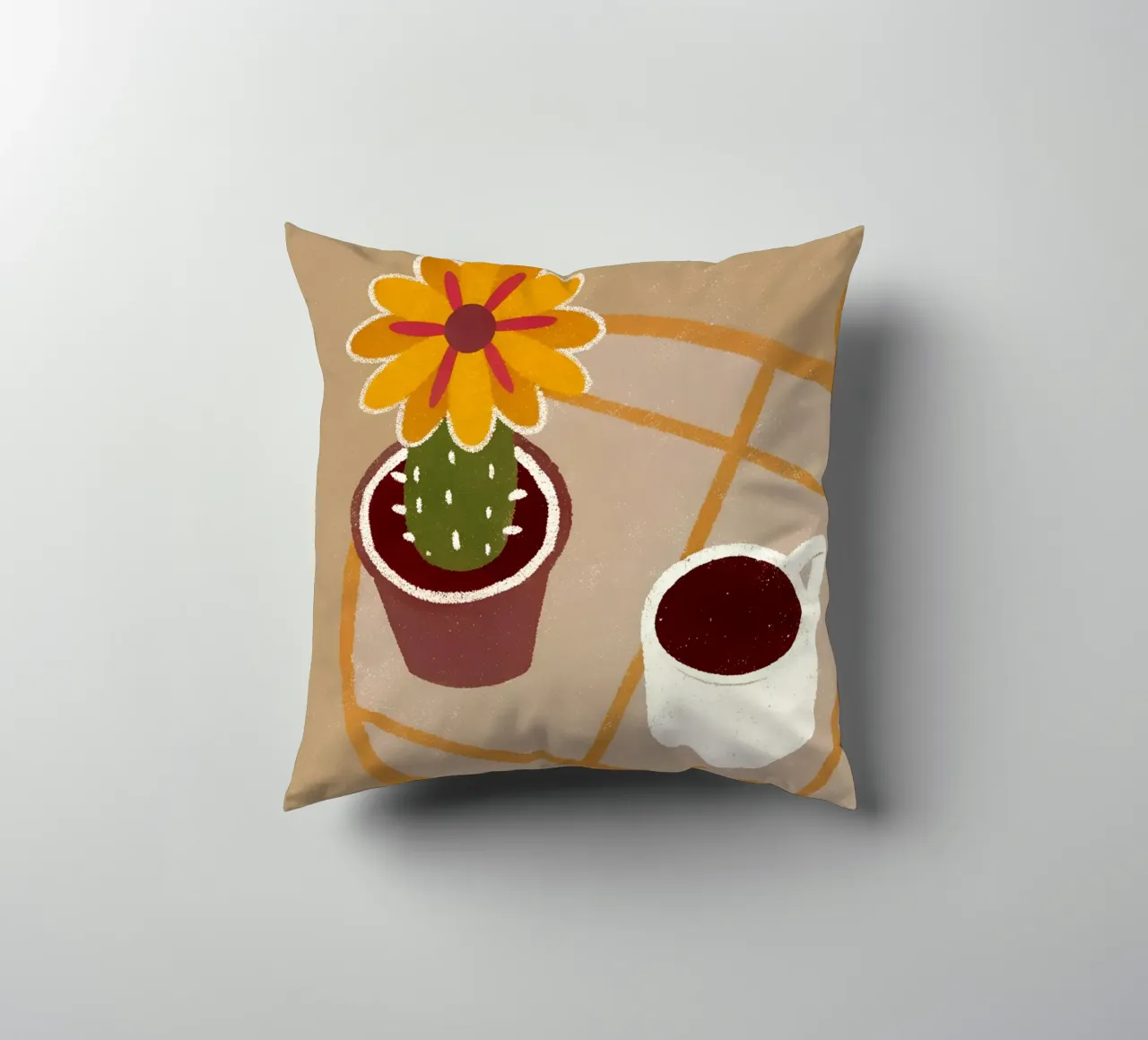 Cactus e caffè Retro Pop cuscino da THE LATEST SHOP