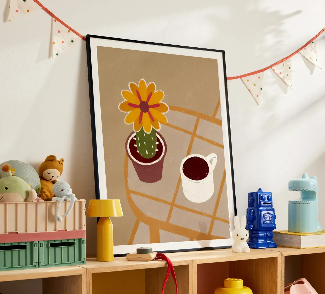 Cactus e caffè Retro Pop poster con telaio in plastica da THE LATEST SHOP