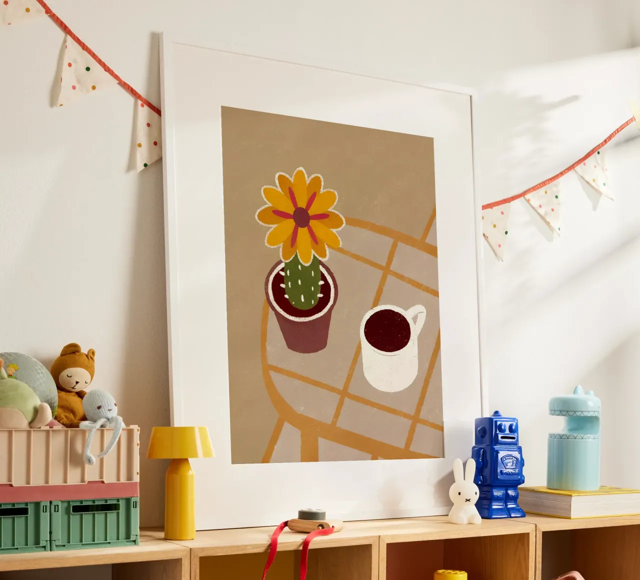 Cactus e caffè Retro Pop poster con telaio in plastica da THE LATEST SHOP