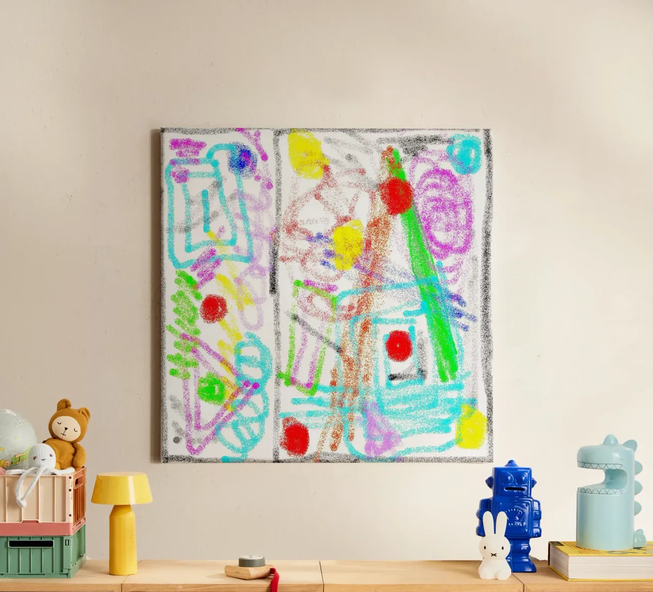 Eerst schilderen en krabbelen canvas met Baklijst van Gürsel Yesil Digital Art