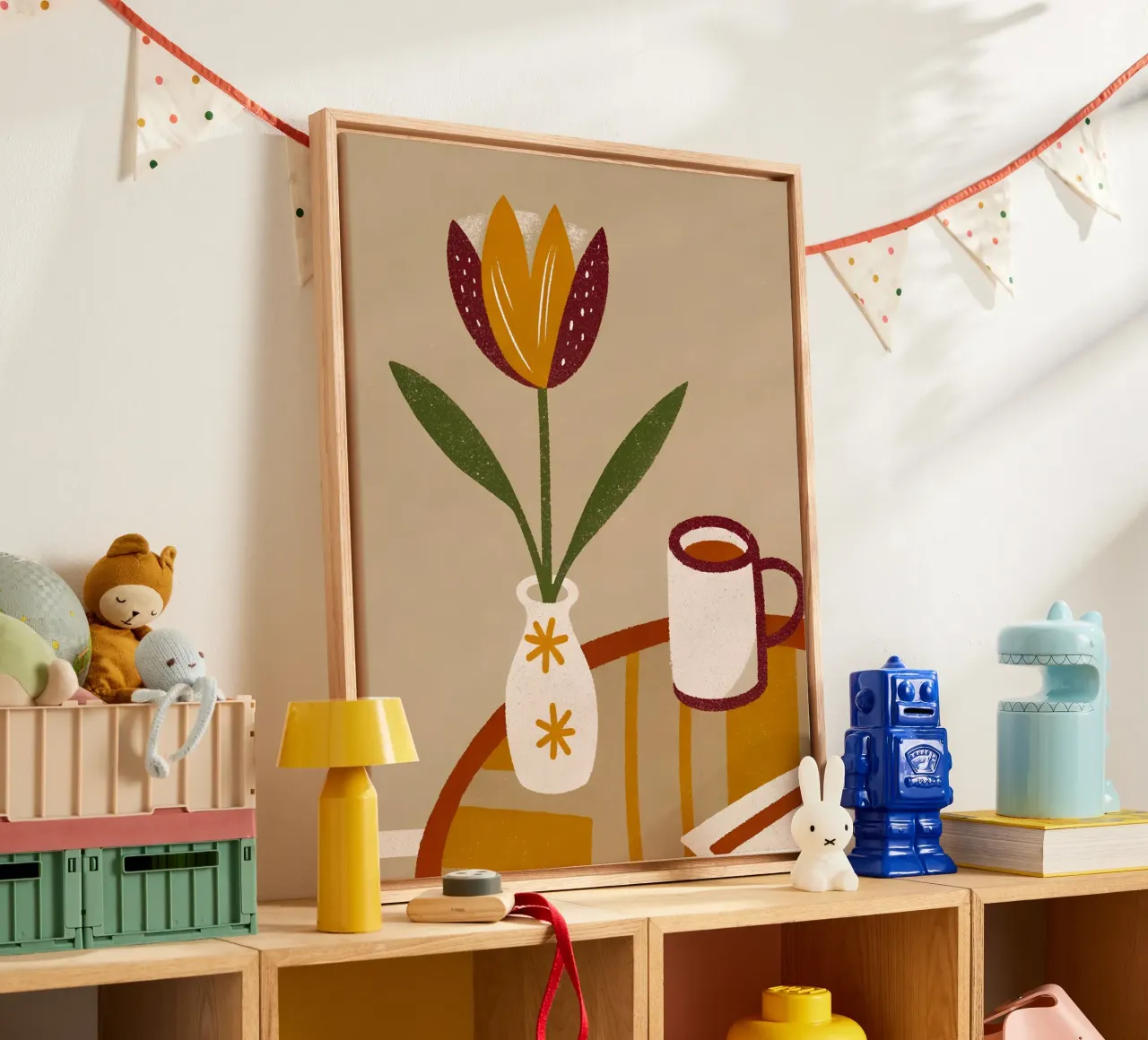 Vaso da caffè e fiori retrò Pop tela con Cornice a cassetta da THE LATEST SHOP