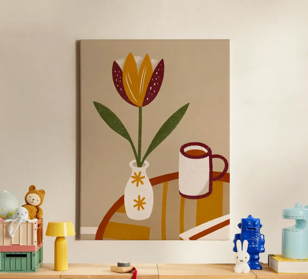Vaso da caffè e fiori retrò Pop tela con Cornice a cassetta da THE LATEST SHOP