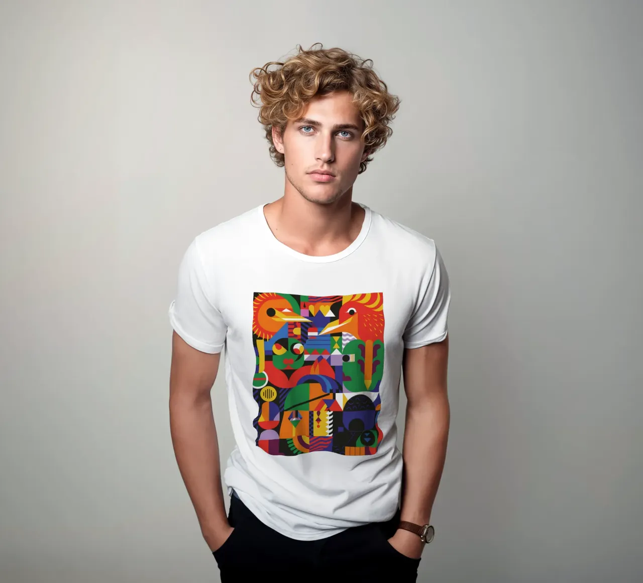 Kleurrijke abstracte symfonie t-shirt van Monarco Virtuoso