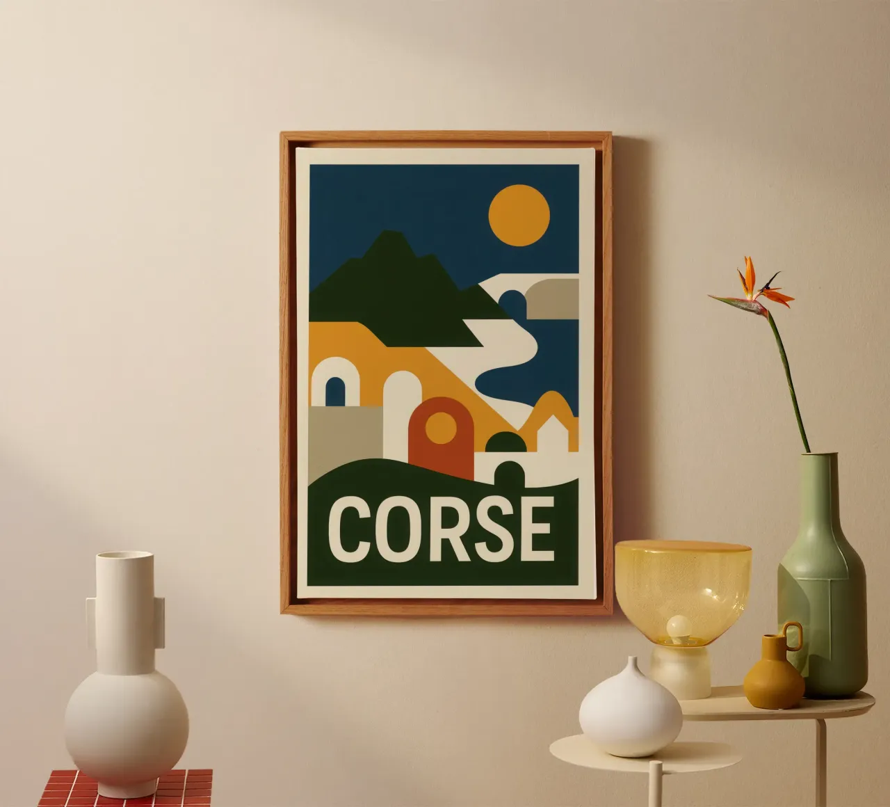 Corsica - The fierce island of bold colours canvas with Floater frame by JETLAG | affiches voyage