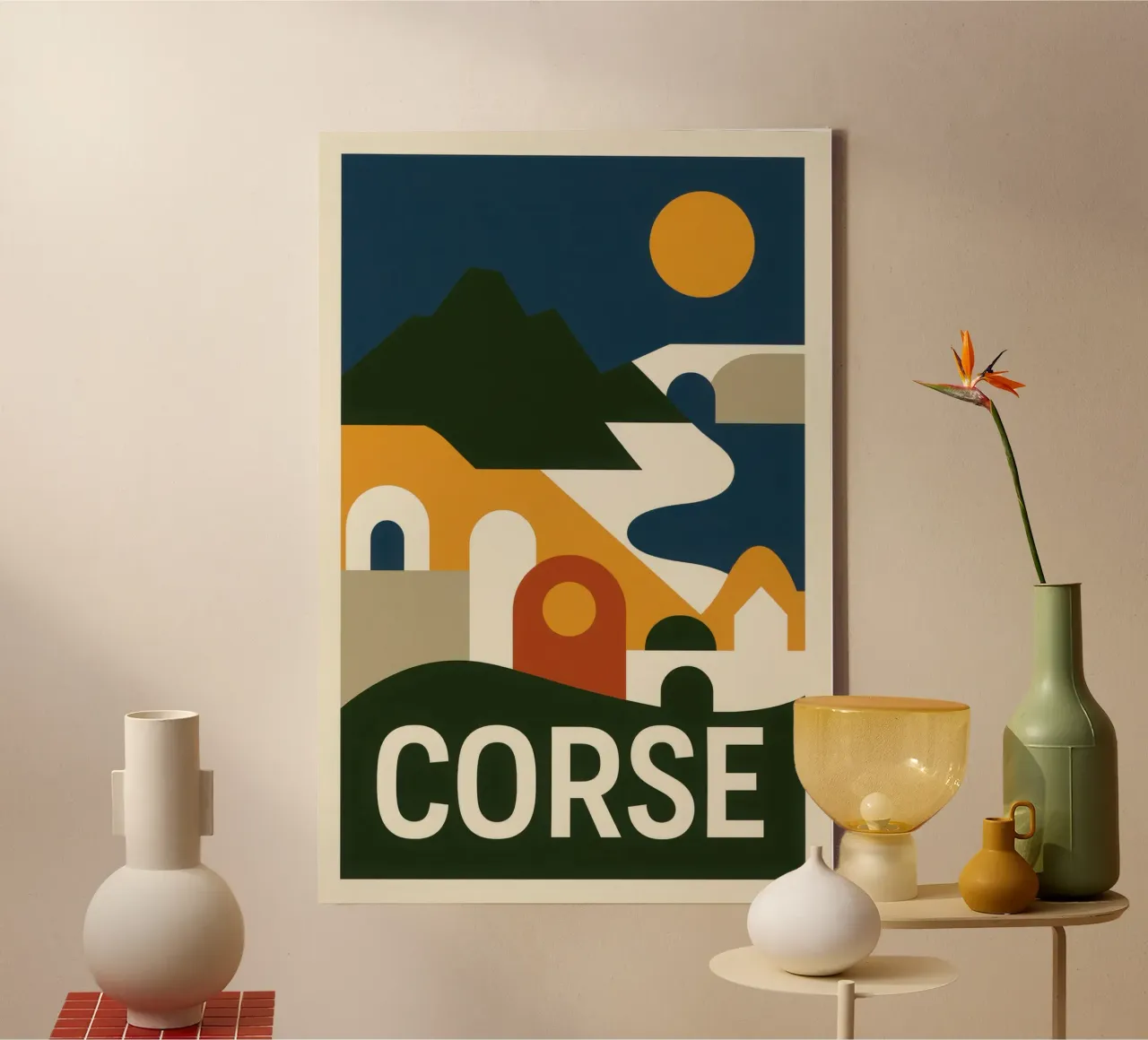 Corsica - The fierce island of bold colours canvas with Floater frame by JETLAG | affiches voyage