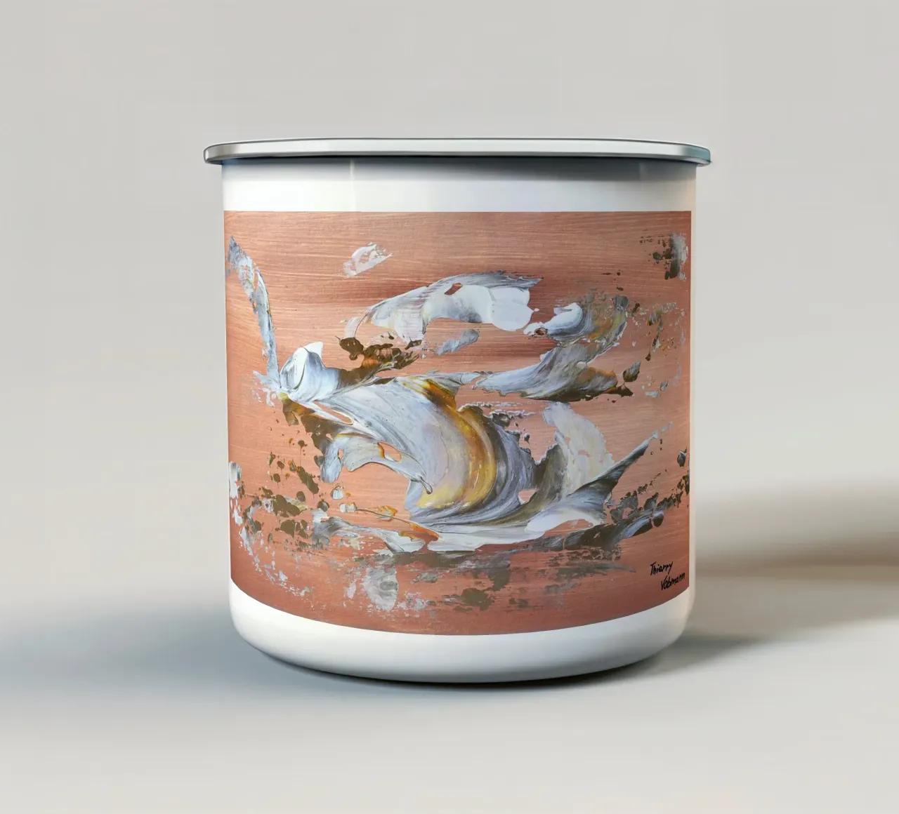 MESSAGE FROM THE HEART 16 enamel mug by Thierry Vobmann Abstract painting