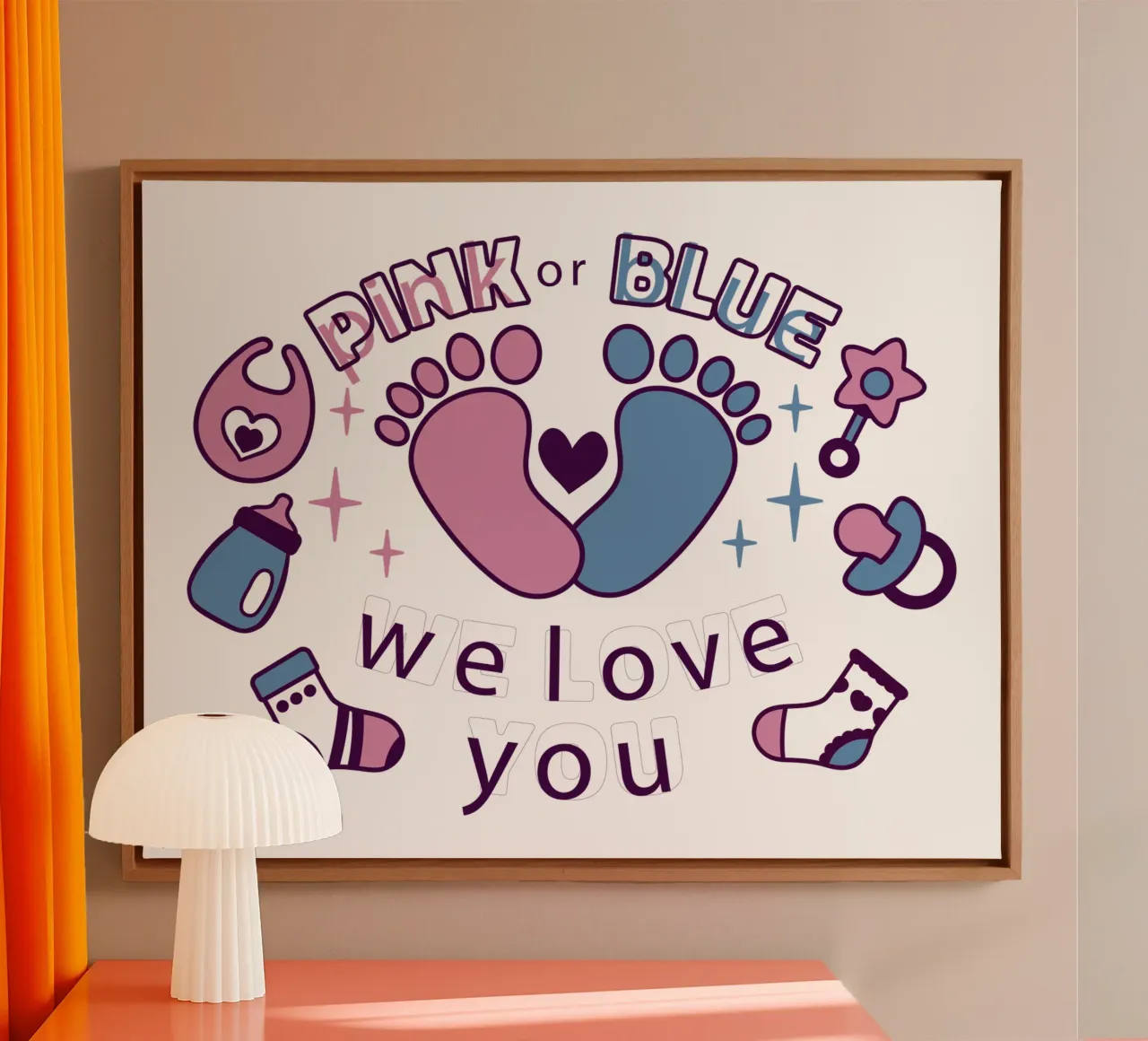 Rosa o blu tela con Cornice a cassetta da 🐹 BABY ART PRINTS
