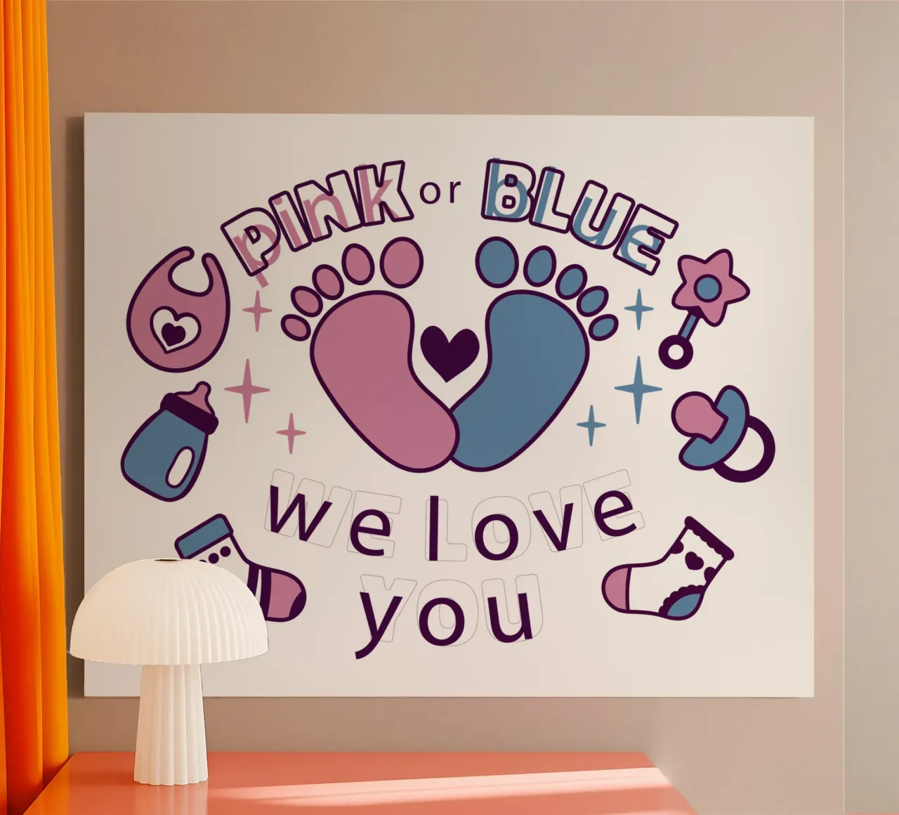 Rosa o blu tela con Cornice a cassetta da 🐹 BABY ART PRINTS