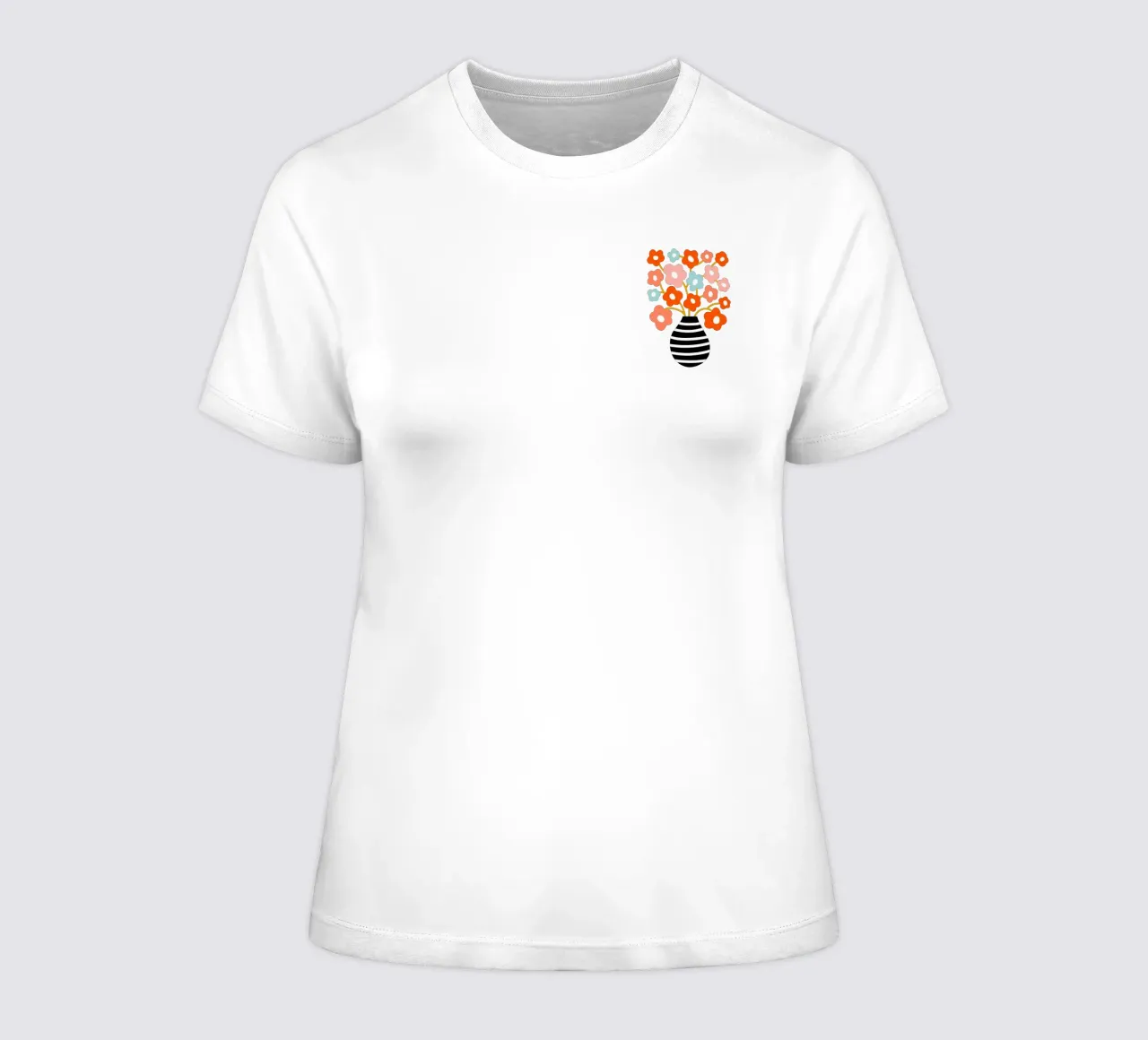 Fiori minimalisti in un vaso nero a righe - Accenti color pesca e acqua t-shirt da donna da Dominique Vari