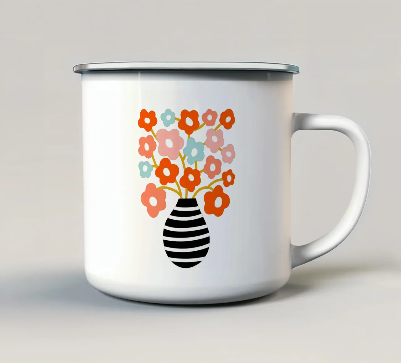 Fiori minimalisti in un vaso nero a righe - Accenti color pesca e acqua tazza in smalto da Dominique Vari