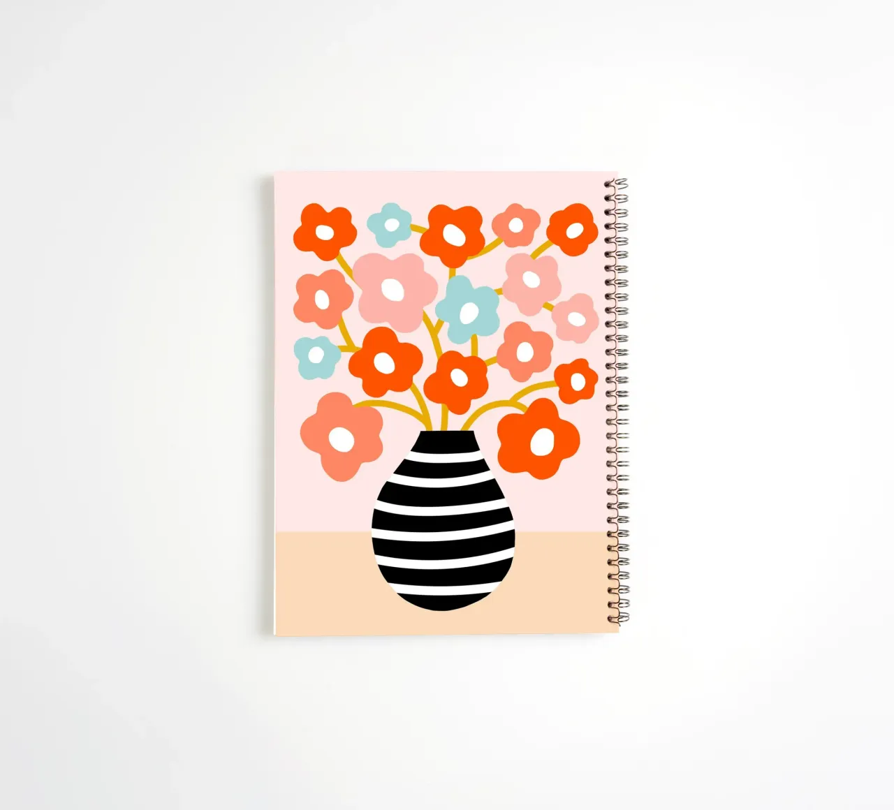 Fiori minimalisti in un vaso nero a righe - Accenti color pesca e acqua diario ad anelli da Dominique Vari