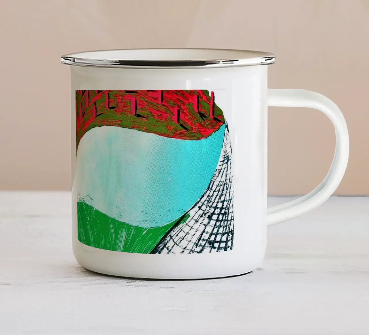 Brits hedendaags landschap 1993 emaille mok van Ettyhmoz