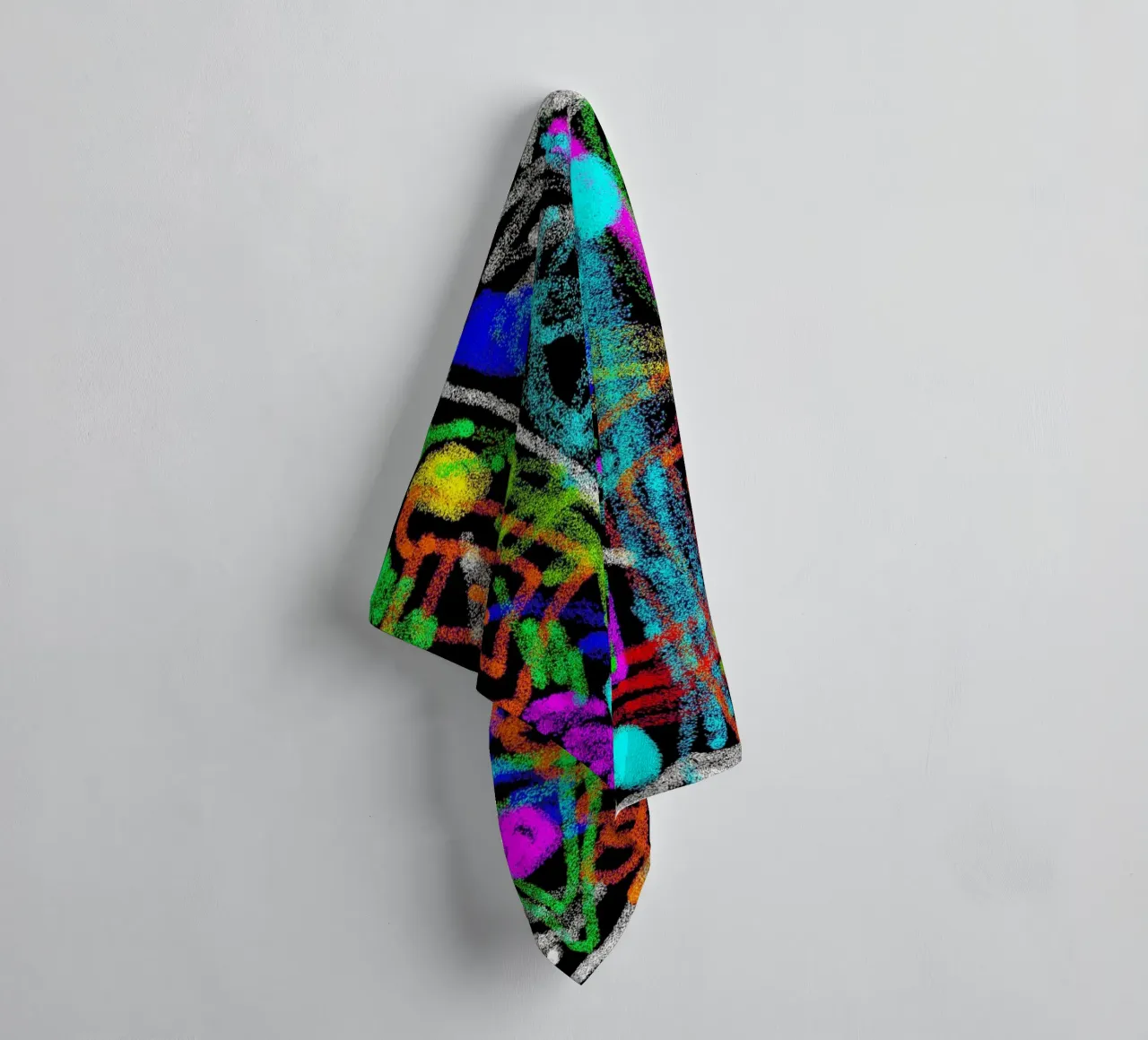 Painting and doodling on a black background - neon colours towel by Gürsel Yesil Digital Art