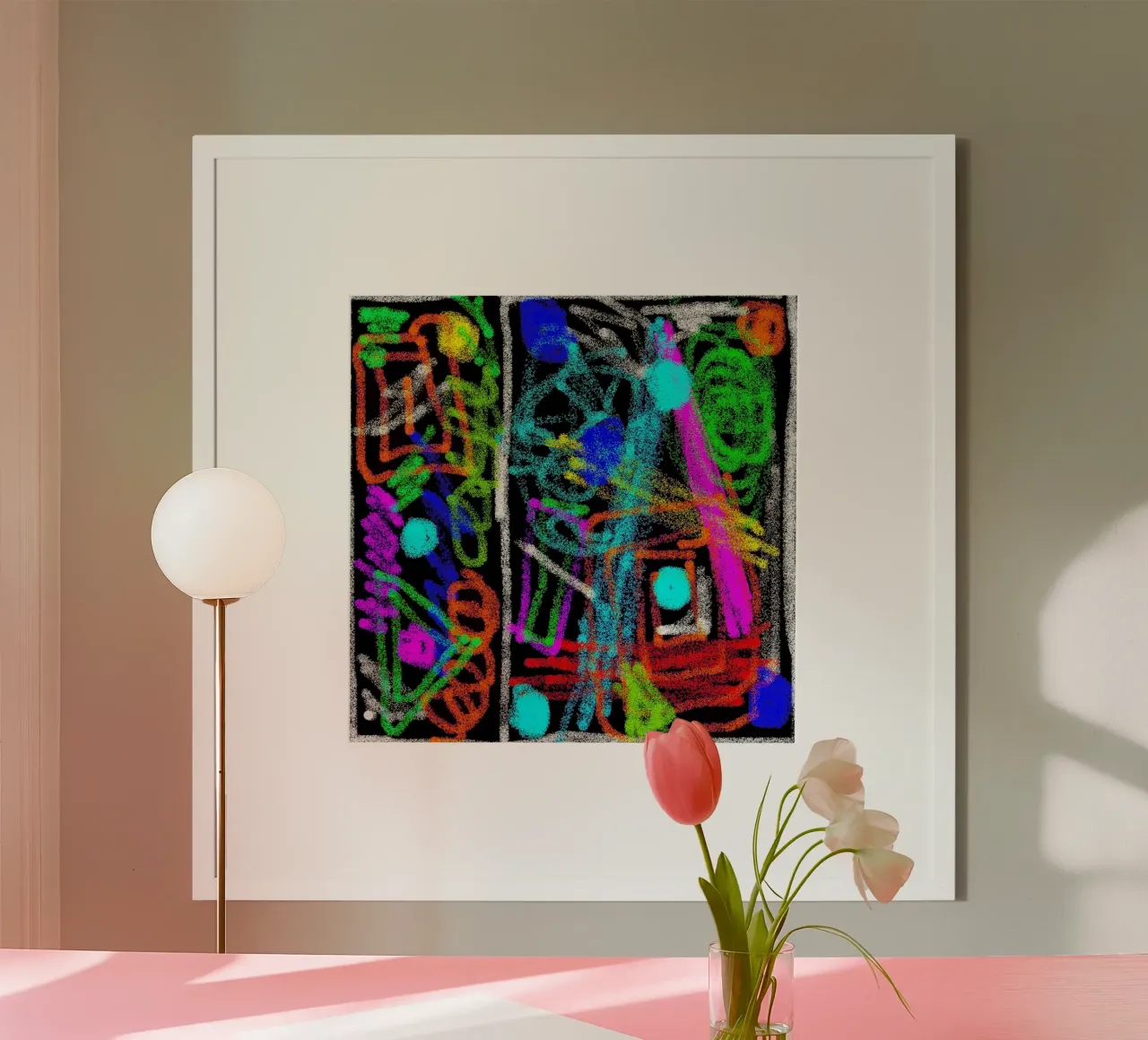 Pittura e scarabocchi su sfondo nero - colori al neon poster da Gürsel Yesil Digital Art
