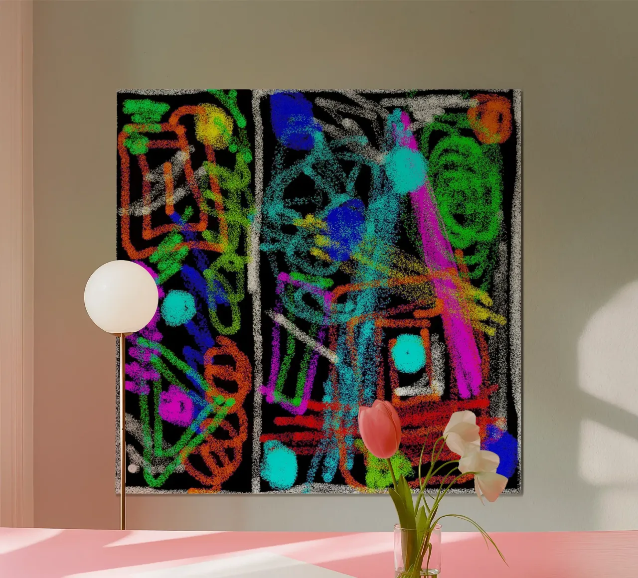 Pittura e scarabocchi su sfondo nero - colori al neon poster da Gürsel Yesil Digital Art