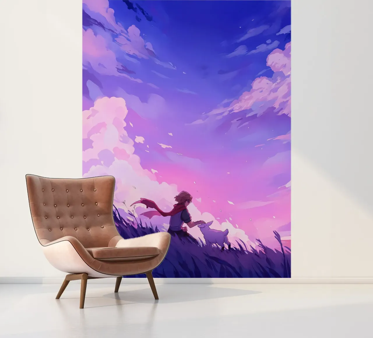 Boy With Pet In Grassland In The Evening Lofi Art photo wallpaper by LoFi Gallery