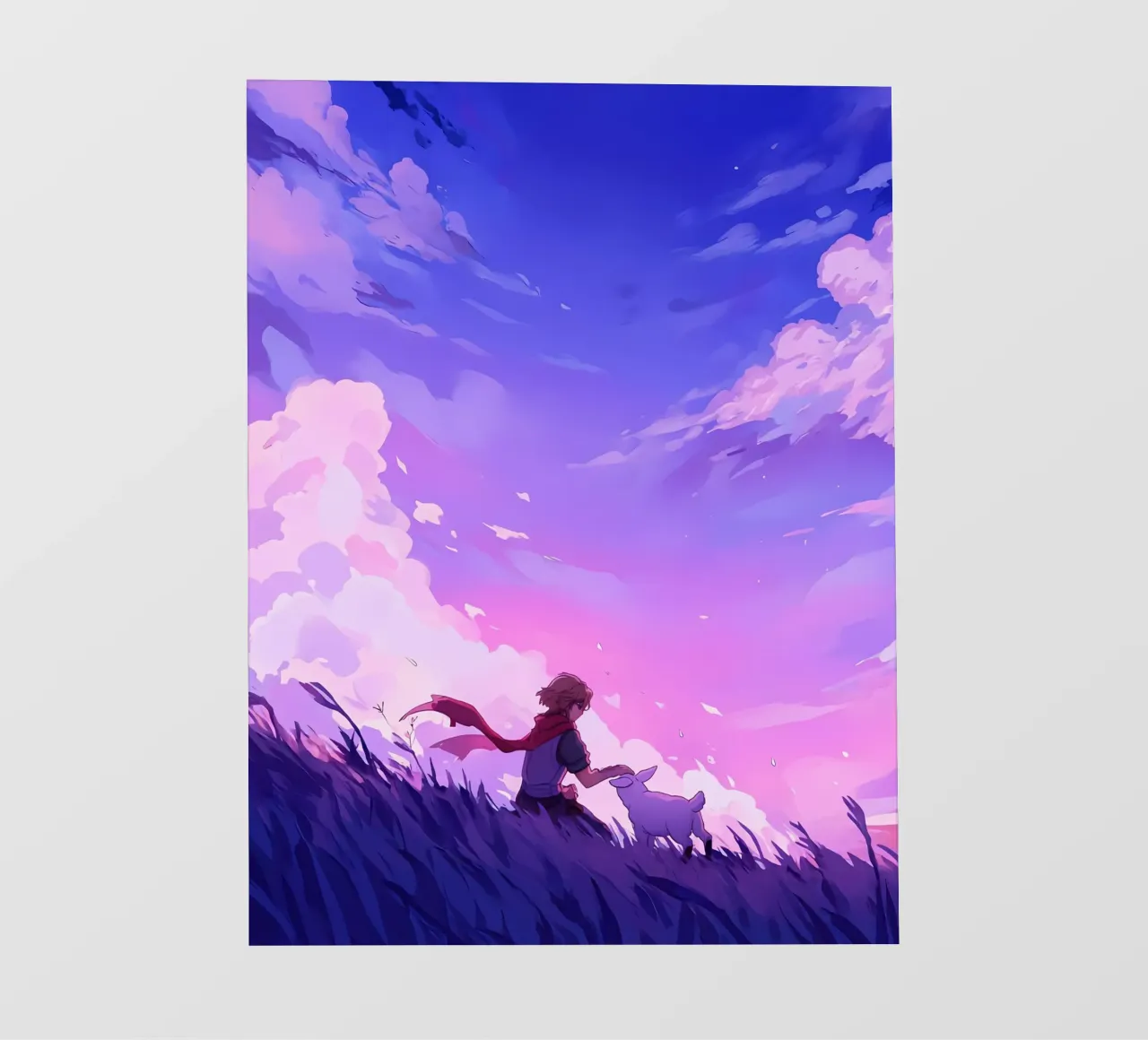 Boy With Pet In Grassland In The Evening Lofi Art photo wallpaper by LoFi Gallery