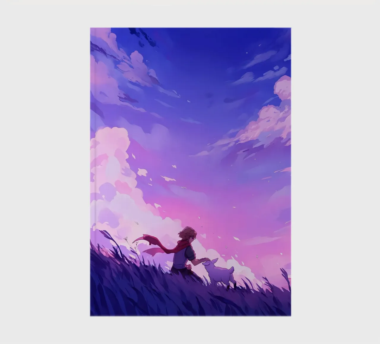 Ragazzo con animale domestico in un prato di sera Lofi Art diario da LoFi Gallery