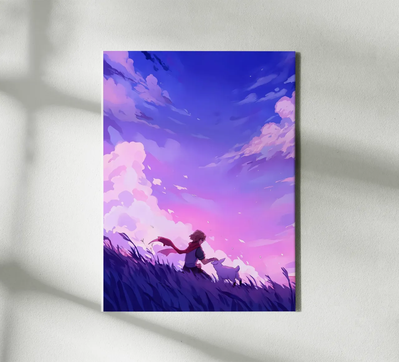 Ragazzo con animale domestico in un prato di sera Lofi Art tela da LoFi Gallery