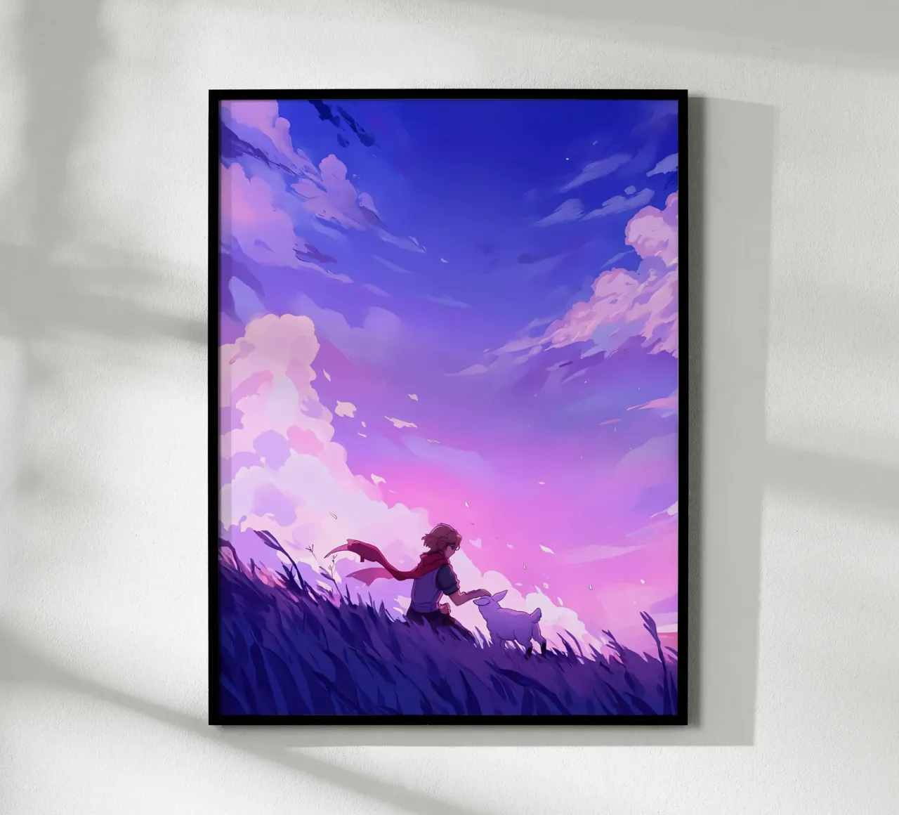 Junge mit Haustier im Grasland am Abend Lofi Art Poster von LoFi Gallery