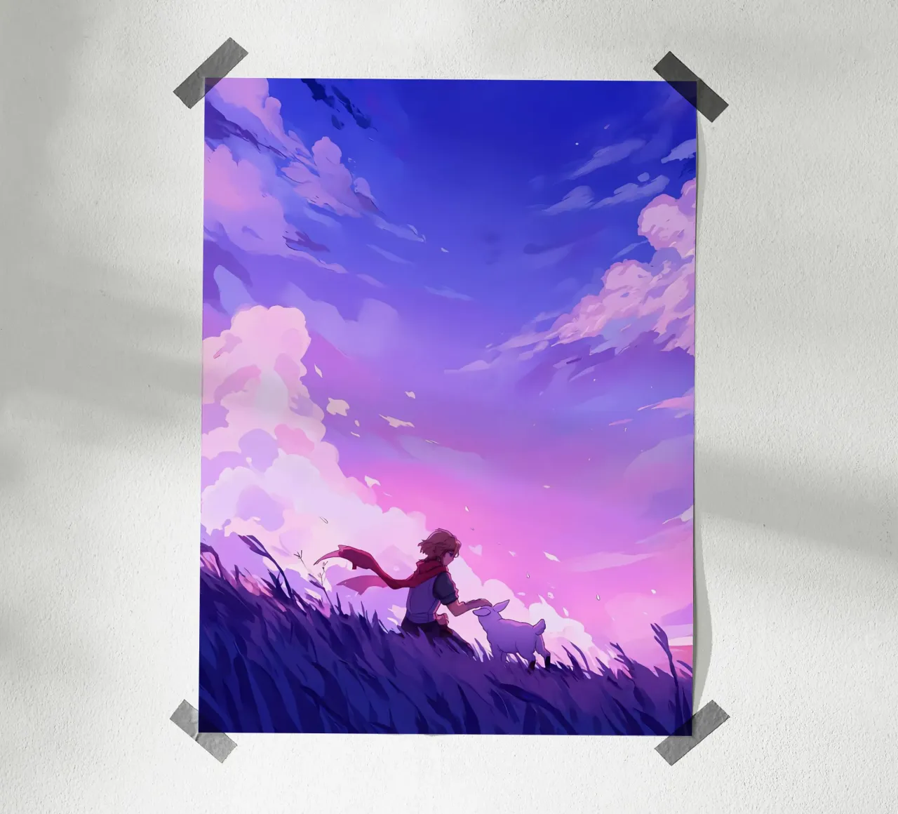 Ragazzo con animale domestico in un prato di sera Lofi Art carta hahnemühle da LoFi Gallery