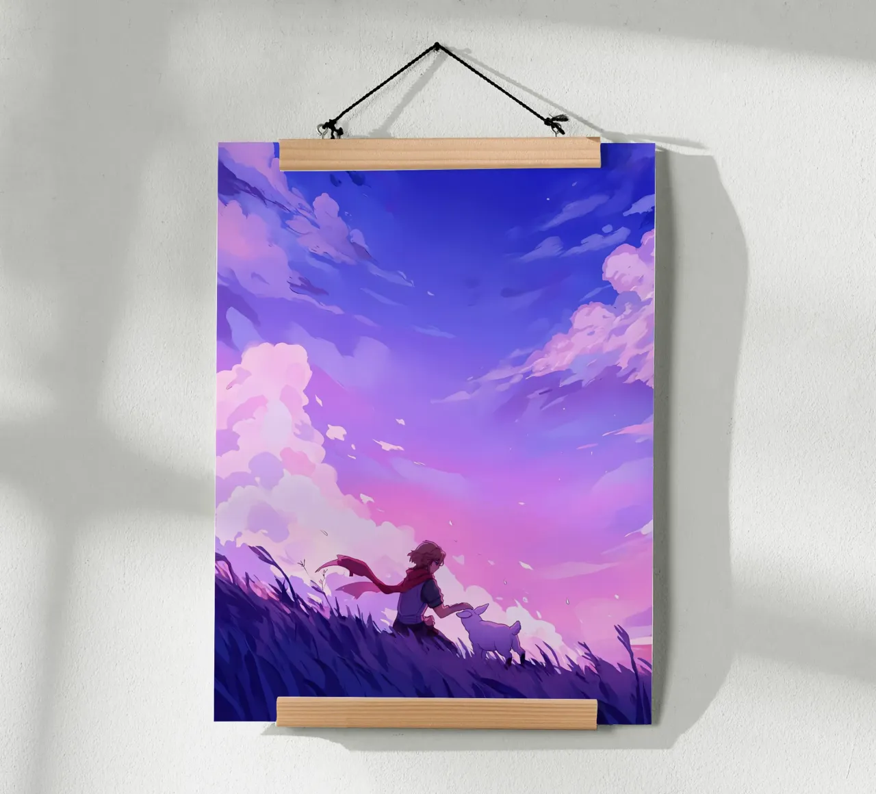 Junge mit Haustier im Grasland am Abend Lofi Art Poster von LoFi Gallery