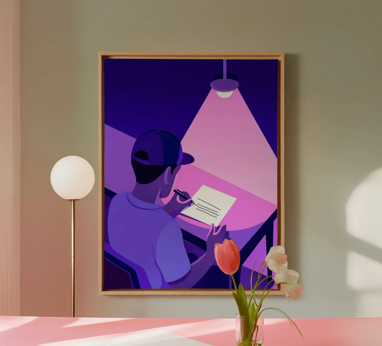 Schrijven in late nacht Lofi kunst canvas met Baklijst van LoFi Gallery