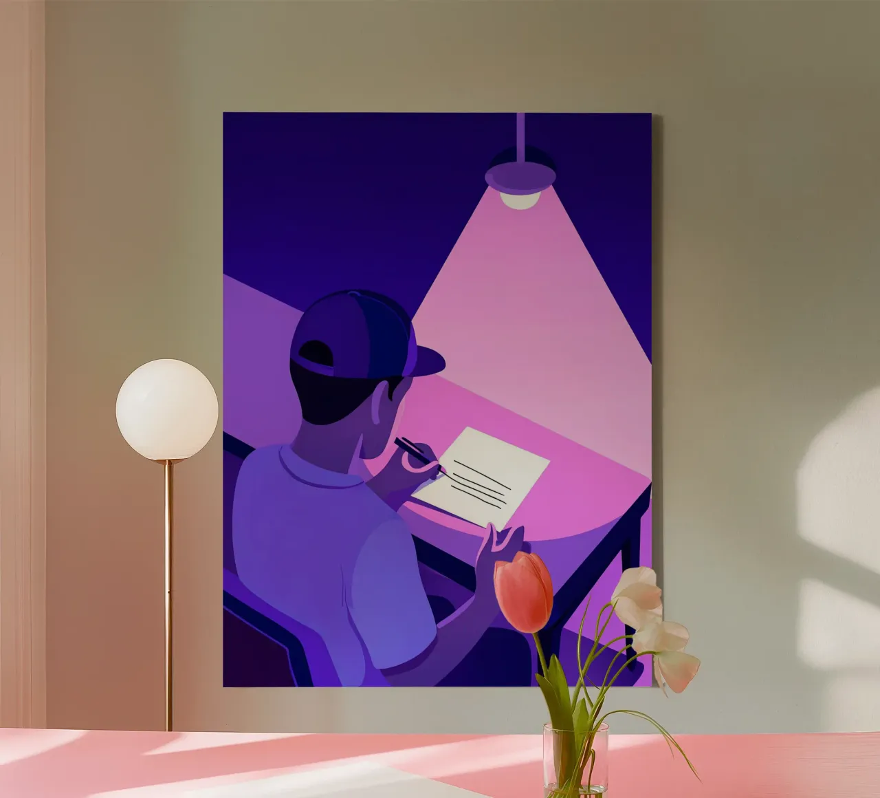 Schrijven in late nacht Lofi kunst canvas met Baklijst van LoFi Gallery