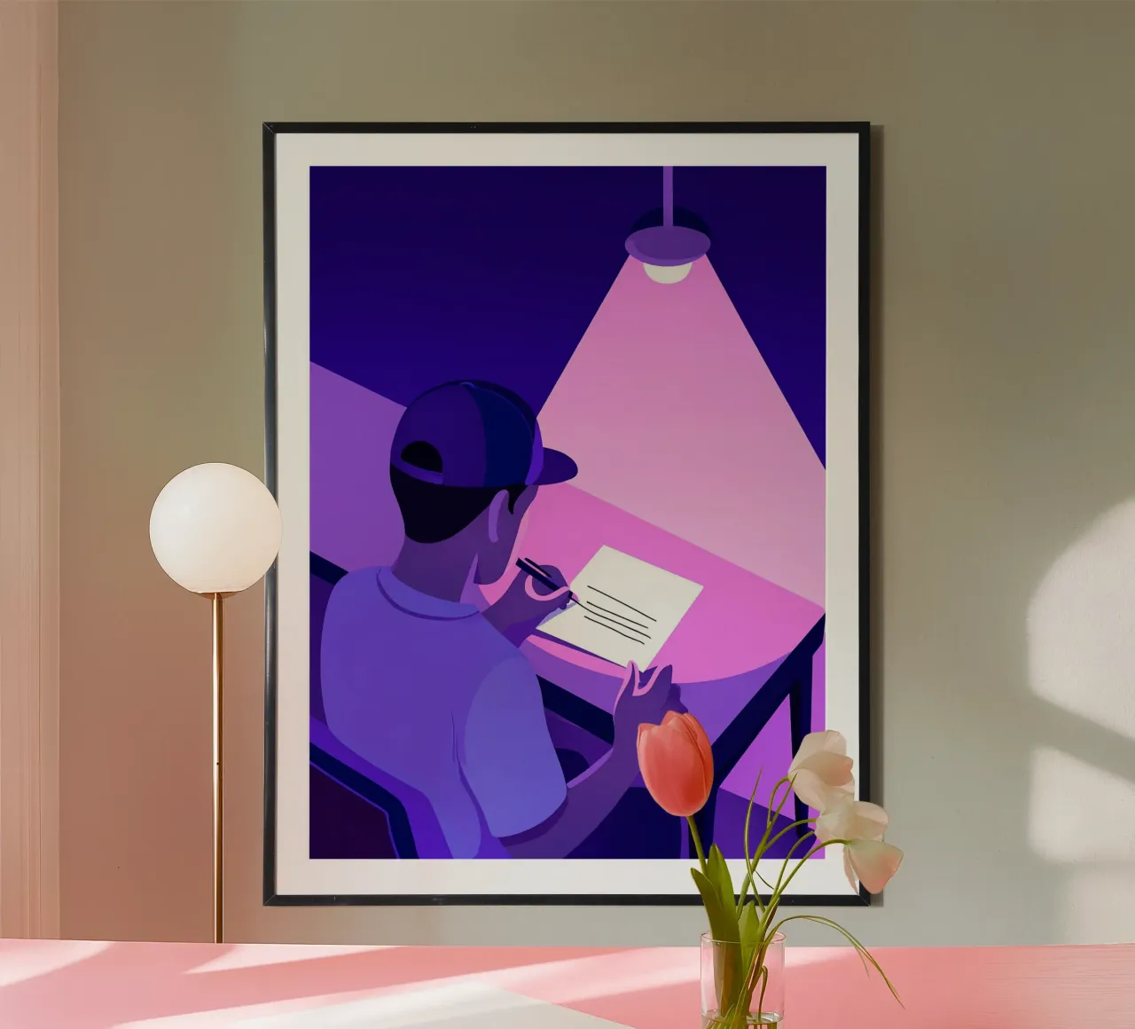 Scrivere nell'arte lofi a tarda notte poster con telaio in plastica da LoFi Gallery