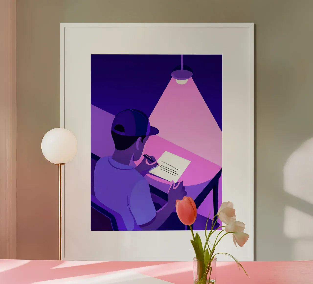 Scrivere nell'arte lofi a tarda notte poster con telaio in plastica da LoFi Gallery