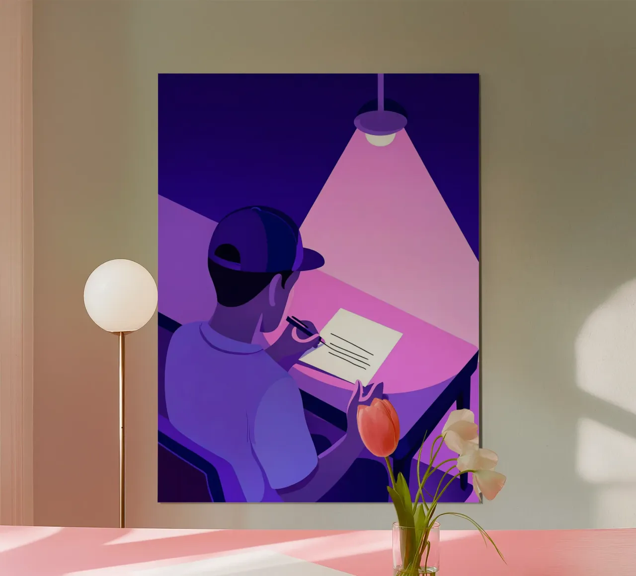Scrivere nell'arte lofi a tarda notte poster con telaio in plastica da LoFi Gallery