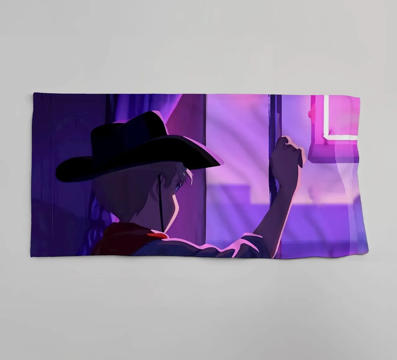 Cowboy At Evening Looking Outside The Window Lofi Art towel by LoFi Gallery