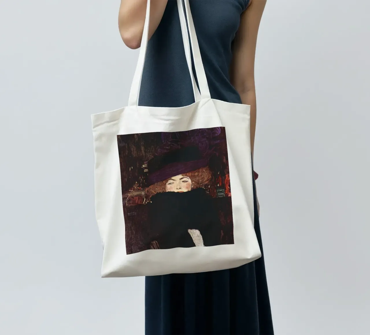 Gustav Klimt's Lady with Hat and Feather Boa (1909) tote bag by Gustav Klimt ART Prints
