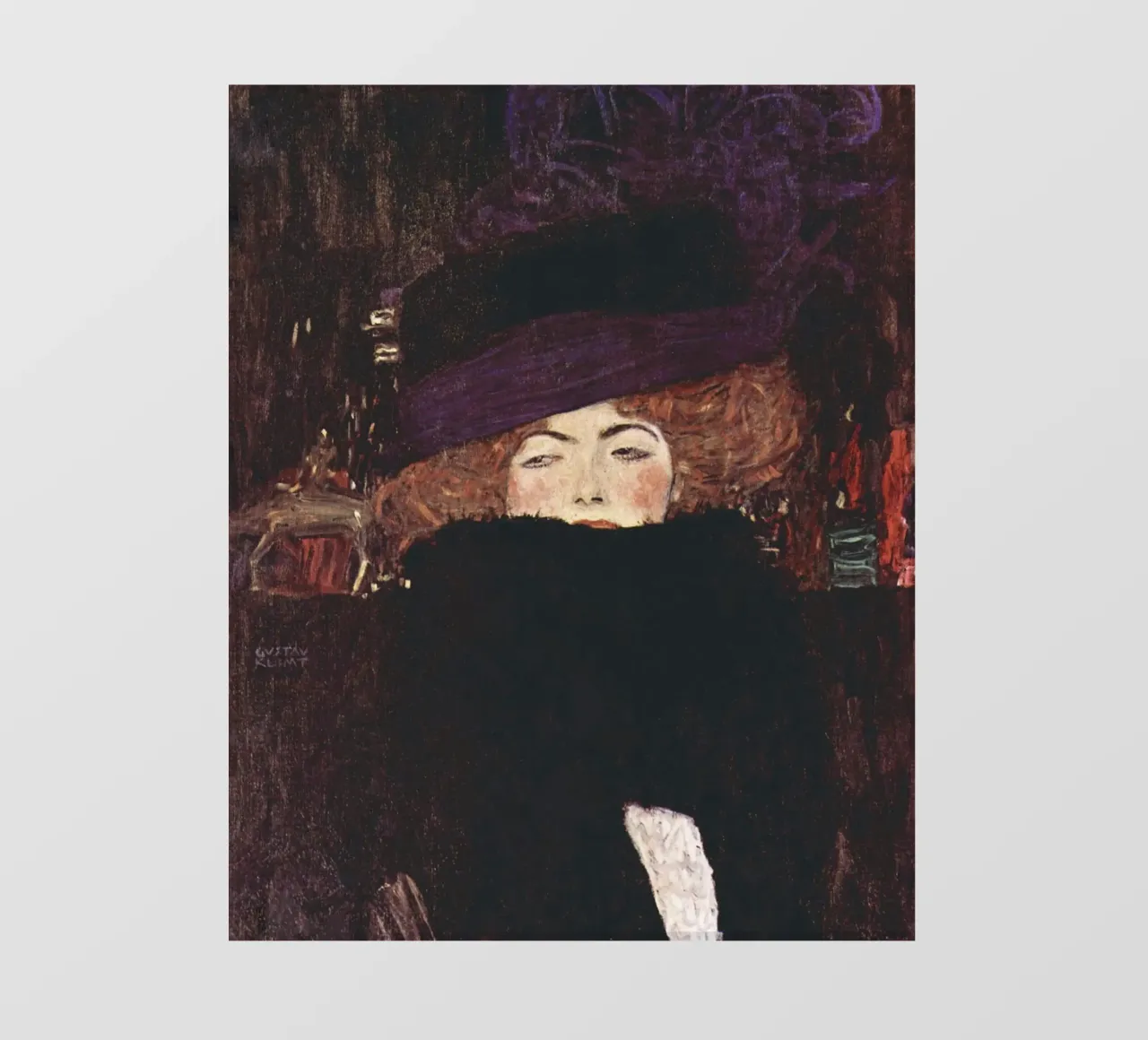 Dama con cappello e boa di piume di Gustav Klimt (1909) pellicola backlit da Gustav Klimt ART Prints