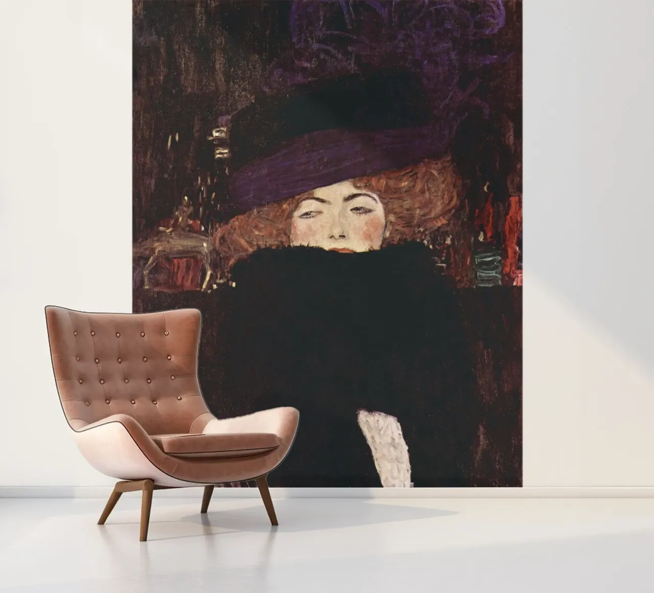 Gustav Klimt's Lady with Hat and Feather Boa (1909) photo wallpaper by Gustav Klimt ART Prints