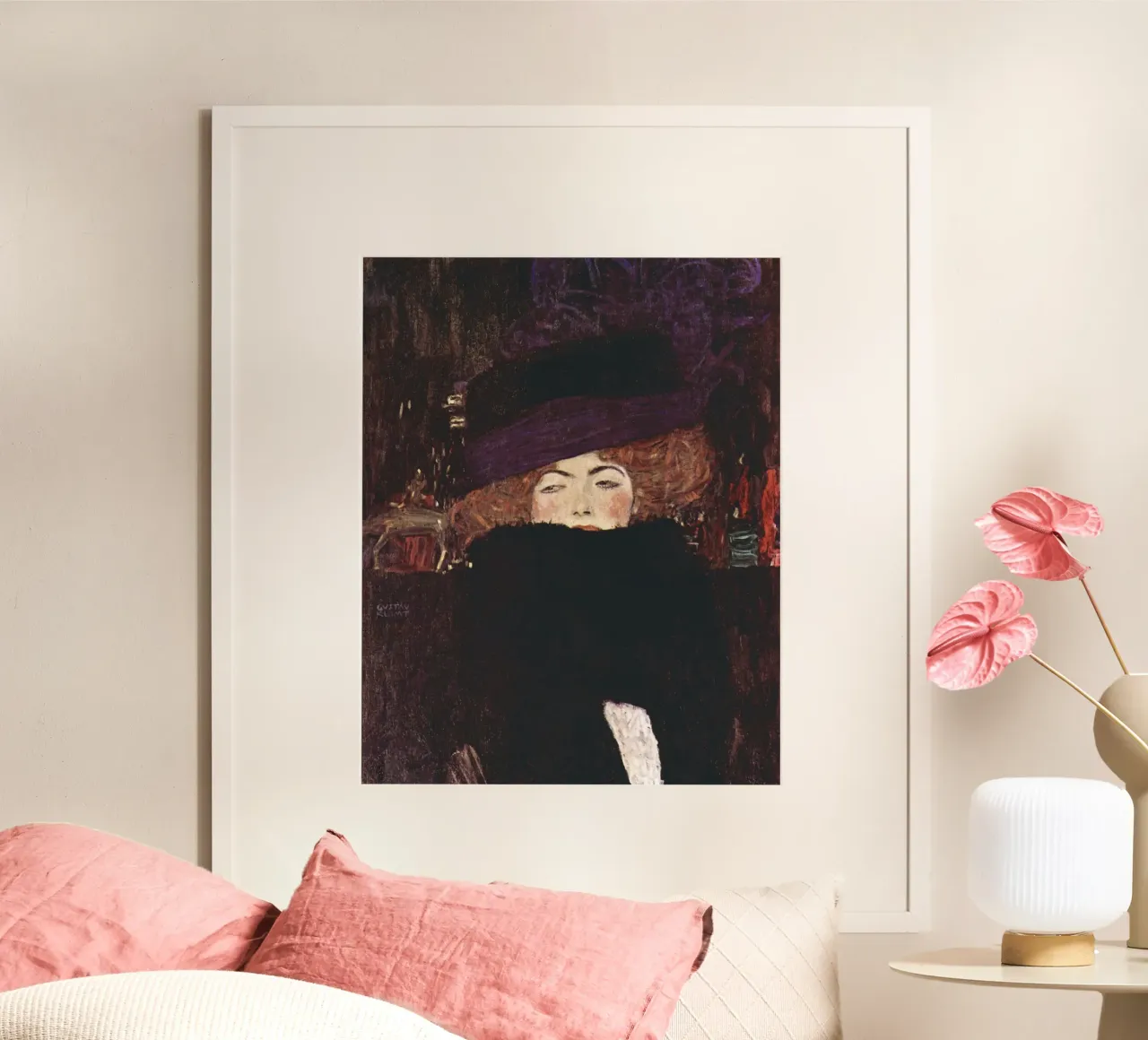 Dama con cappello e boa di piume di Gustav Klimt (1909) carta hahnemühle da Gustav Klimt ART Prints
