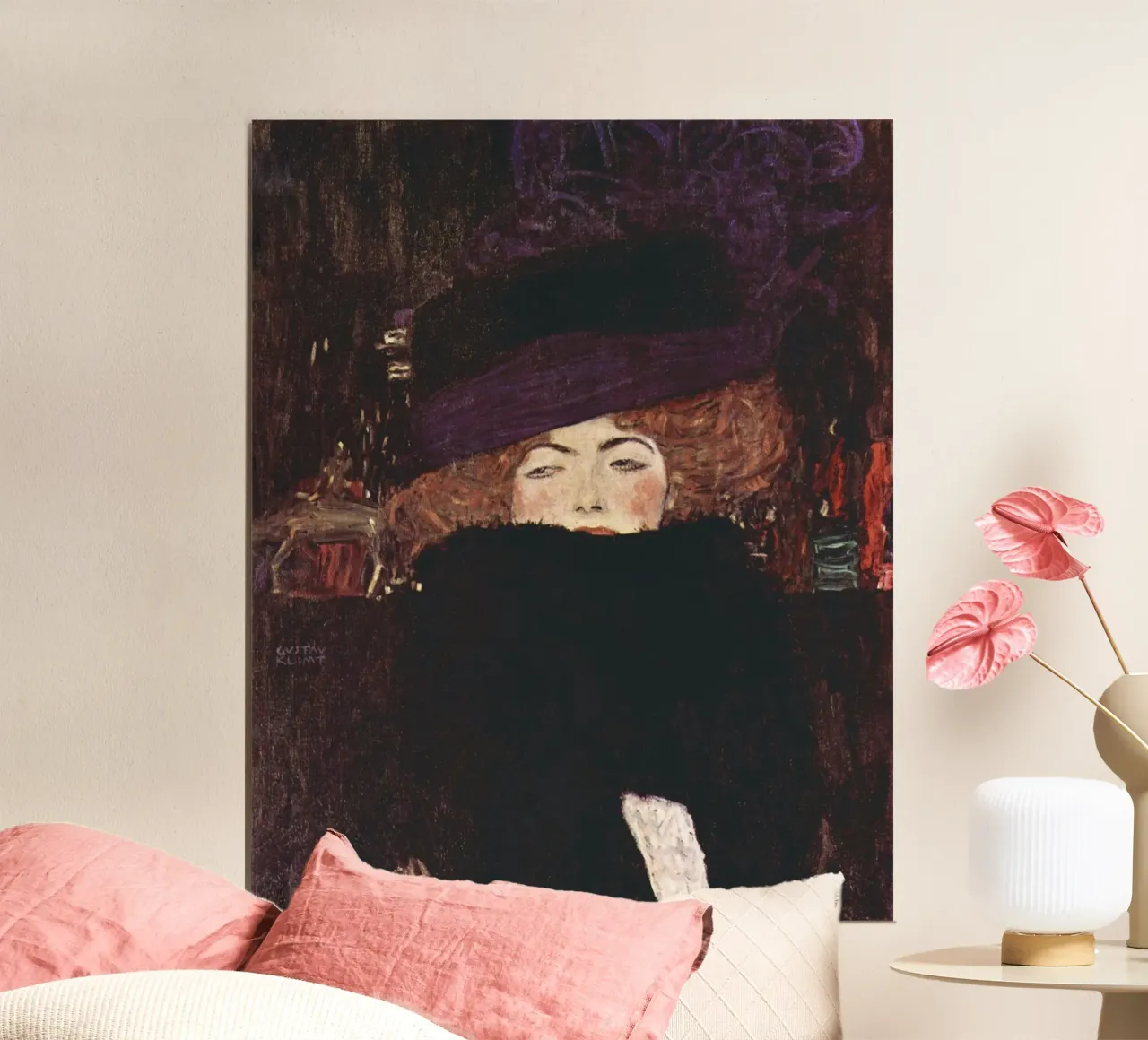 Dama con cappello e boa di piume di Gustav Klimt (1909) carta hahnemühle da Gustav Klimt ART Prints