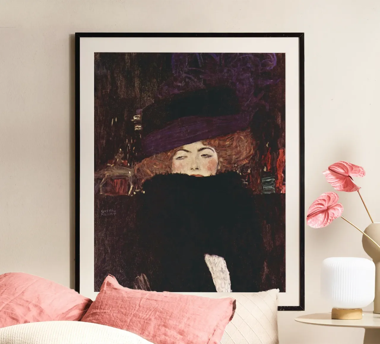 Dama con cappello e boa di piume di Gustav Klimt (1909) carta hahnemühle da Gustav Klimt ART Prints