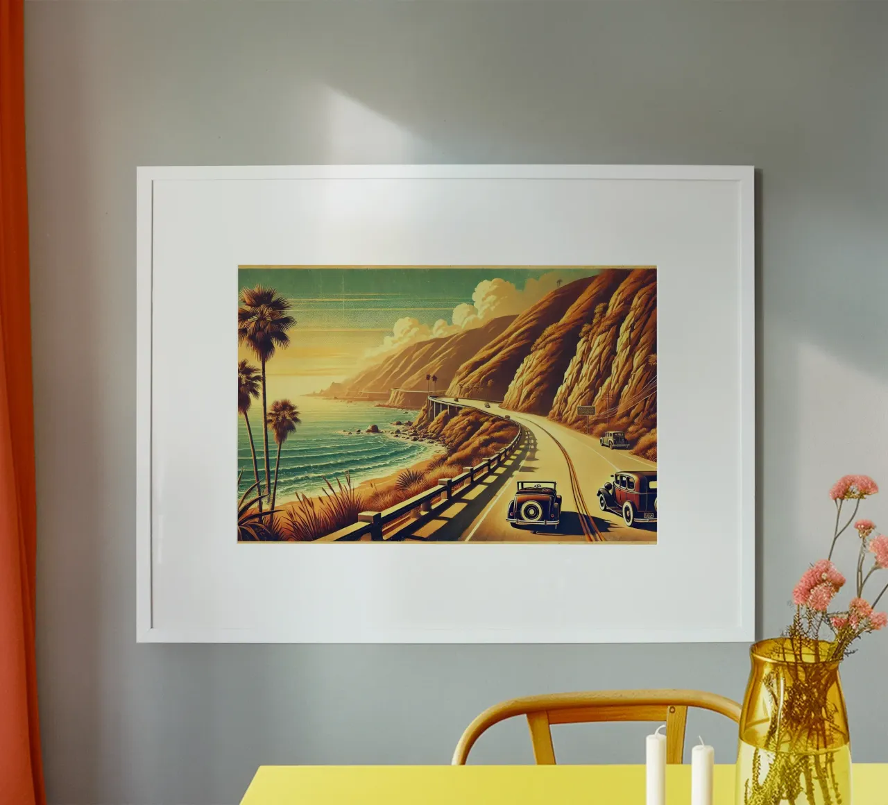Poster d'epoca per il viaggio sulla strada costiera poster da Chromatic Fusion Studio