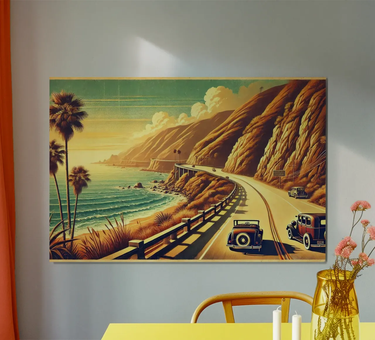 Poster d'epoca per il viaggio sulla strada costiera poster da Chromatic Fusion Studio