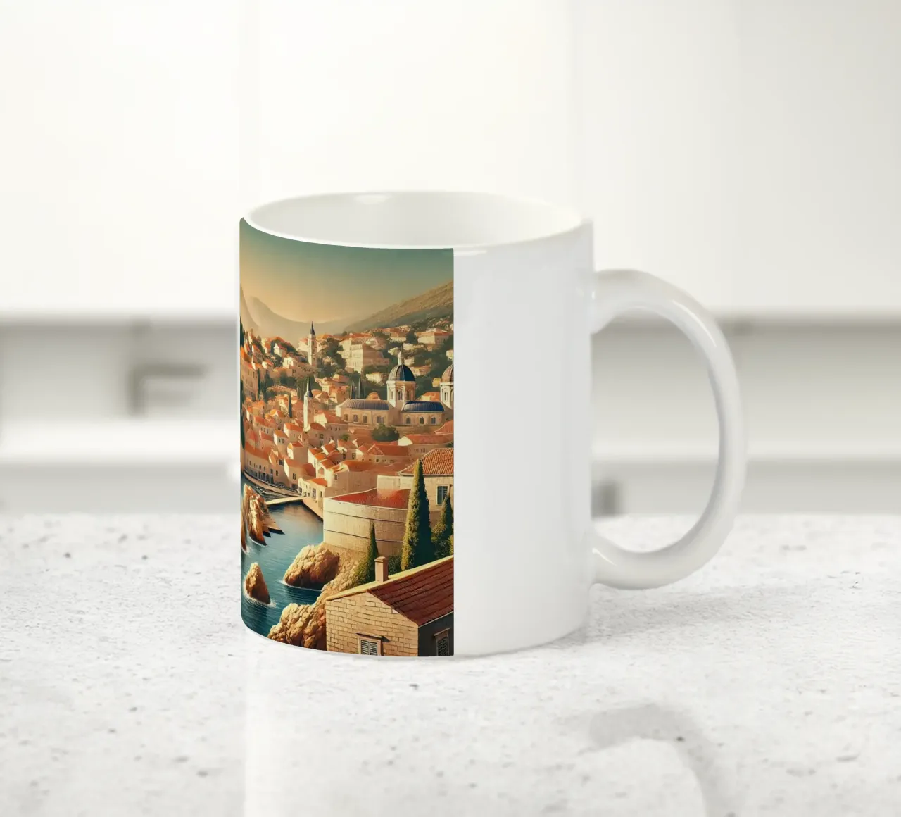 Vintage Croatia, Dubrovnik Coastal Poster ceramic mug by Chromatic Fusion Studio