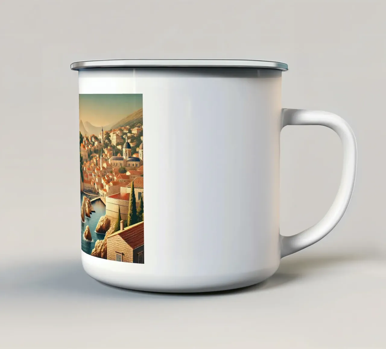 Vintage Croatia, Dubrovnik Coastal Poster enamel mug by Chromatic Fusion Studio