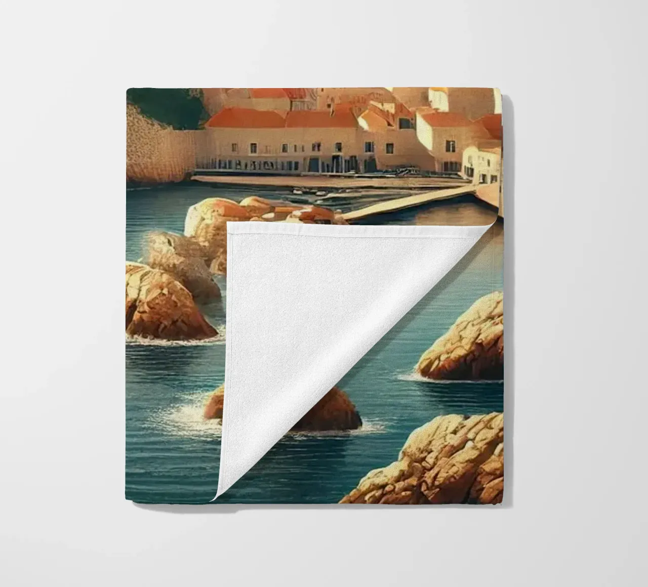 Poster costiero d'epoca della Croazia, Dubrovnik telo mare da Chromatic Fusion Studio
