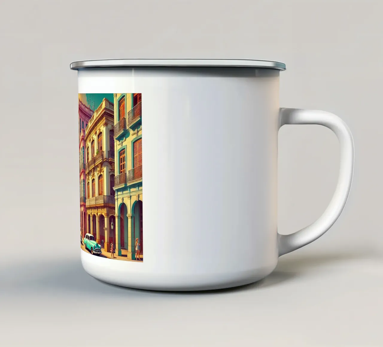 Poster d'epoca Cuba, L'Avana, strade colorate tazza in smalto da Chromatic Fusion Studio
