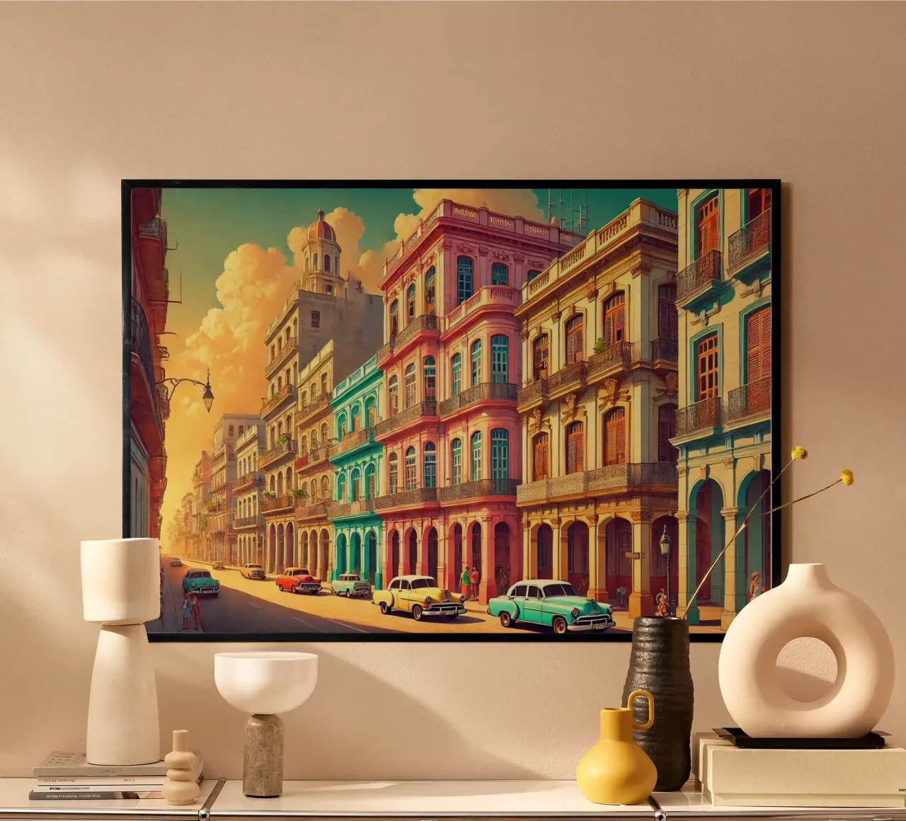Poster d'epoca Cuba, L'Avana, strade colorate poster con telaio in plastica da Chromatic Fusion Studio